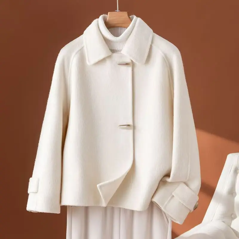 

2025 New Faion ort Double-Sided Woolen Coat Korean Sle Autumn Winter Small Size Faionable Commute Straight Cut Coat