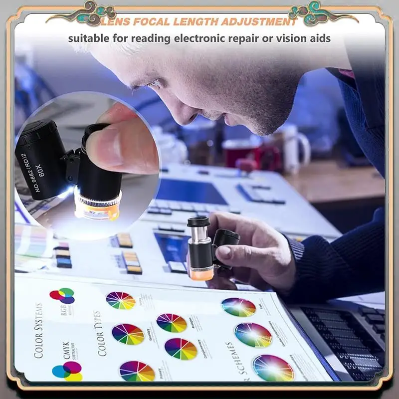 

Durable 60X Mini Pocket Microscope Portable Magnifying Glass With LED UV Light For Jewelry Diamond Gem B