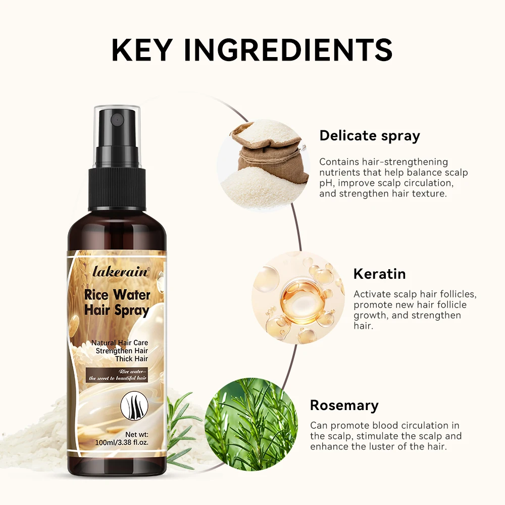 Lakerain Nourishes Fermented Rice Water Hair Spray Makes Hair Soft and Strong Prevents Hair Loss & Promotes Hair Growth Head Car