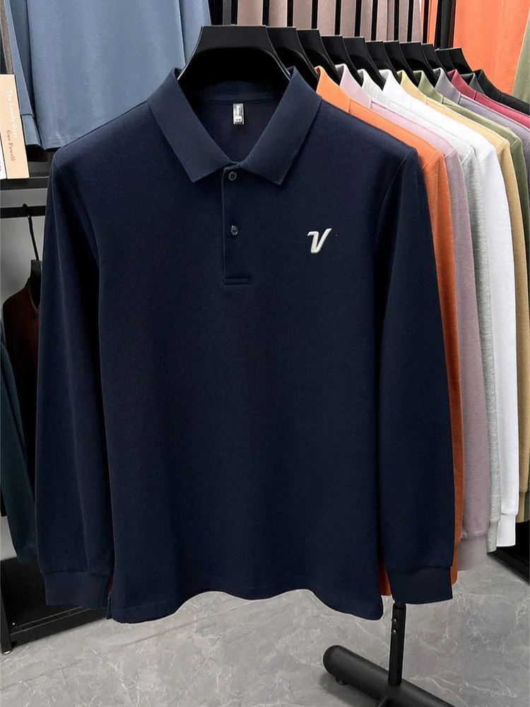 جولف ماركة قميص بولو بأكمام طويلة 100% القطن رسالة مطرزة الرجال أفضل الخريف جديد مريح وتنفس تي شيرت غير رسمي #6