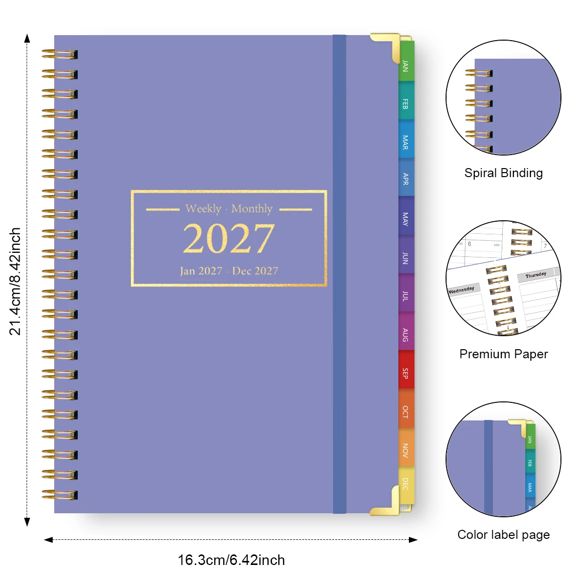 1PC 2027 A5 Spiral Planner Notebook, Purple Yearly Calendar with Stickers & Tabs for School, Office & Daily Planning