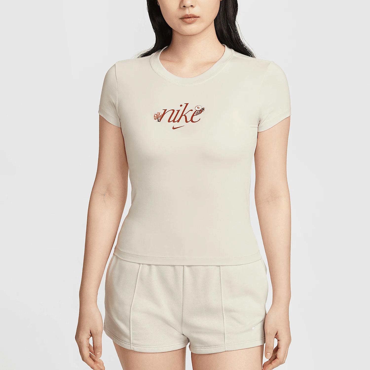 Nike genuine Sportswear women's slim fit embroidered knitted short sleeved shirt HF9723-104