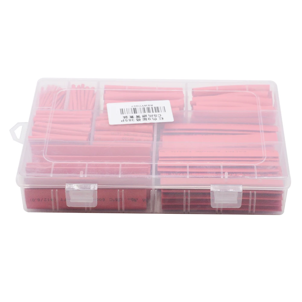 385 pz/set colore rosso 9 dimensioni assortite 2:1 Kit di tubi termorestringenti in scatola ignifuga MPa 600V per la casa fai da te