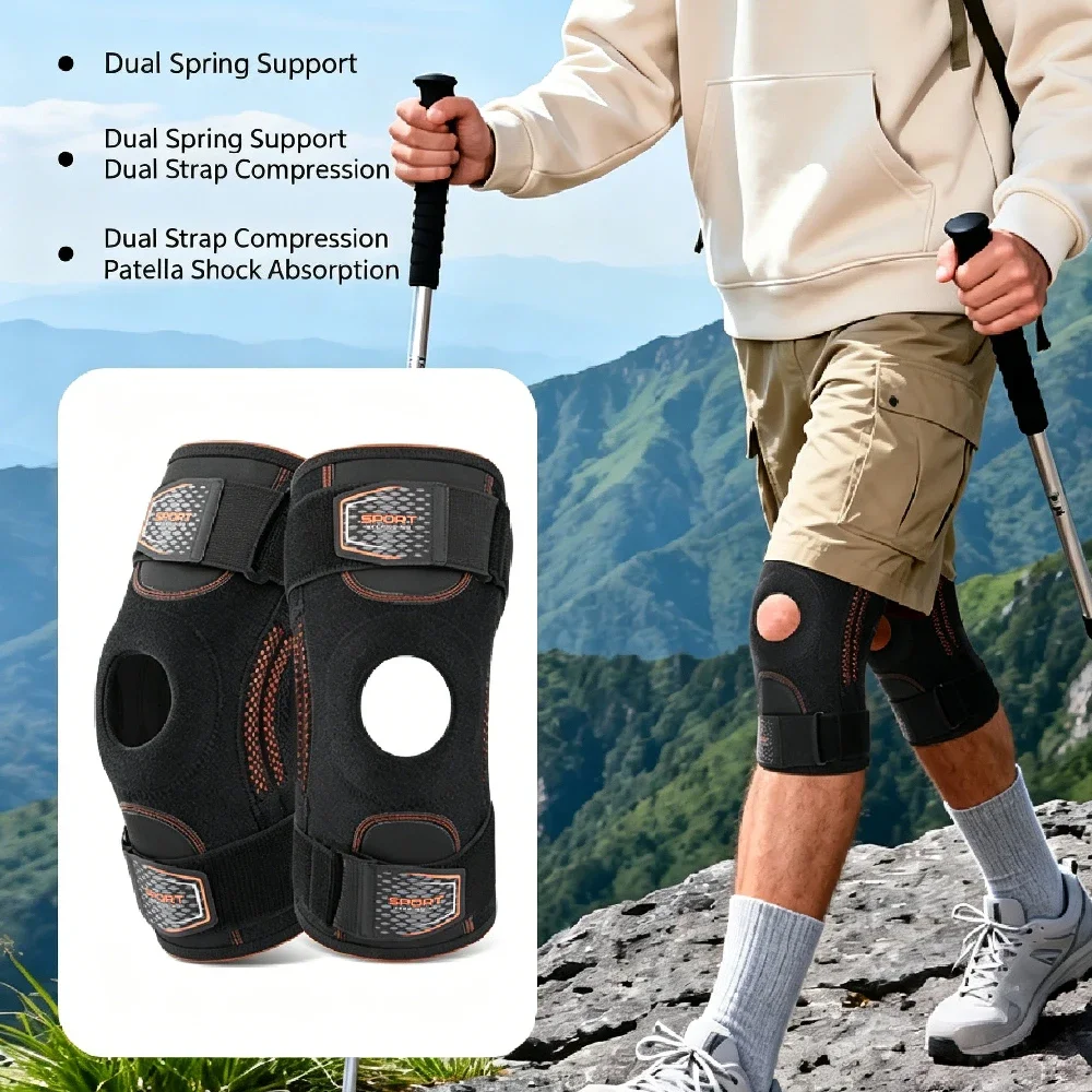 1 Stück verstellbare Kniebandage mit seitlichen Stützen, komprimierende Kniebandage, Sport-Knieschoner zum Laufen, Radfahren, für das Fitnessstudio.