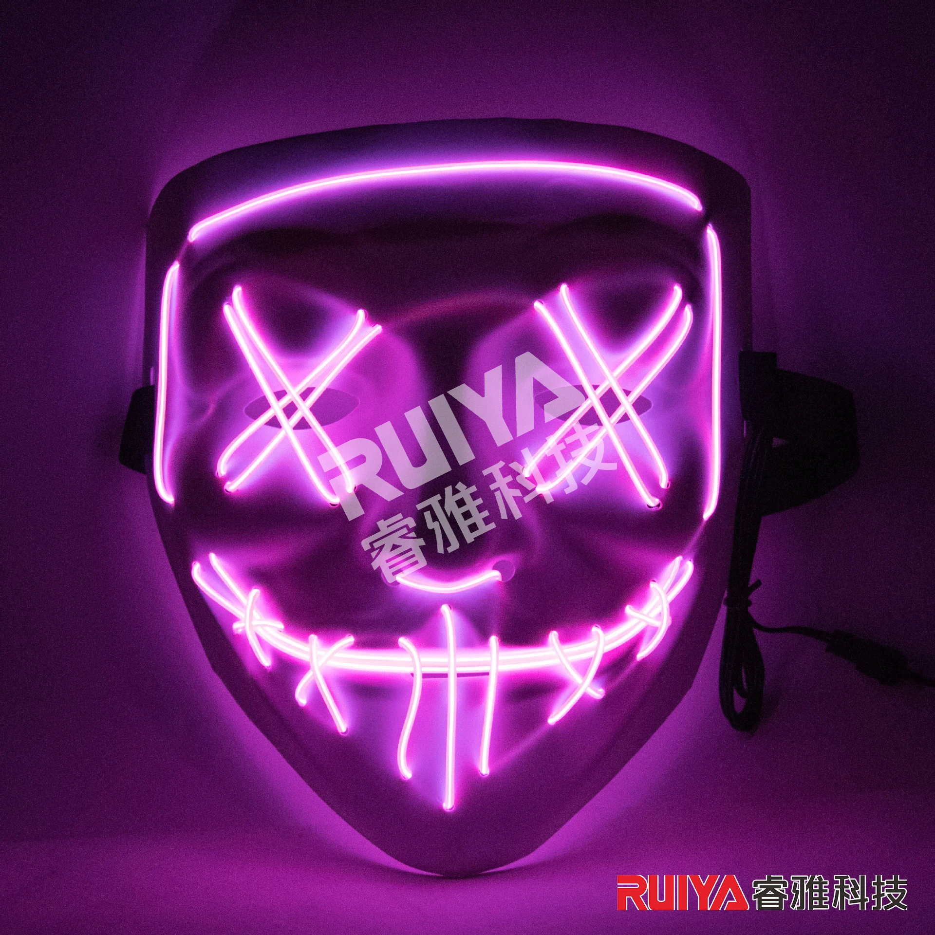 Festa de Halloween Máscara Luminosa LED, Dupla Face Fantasma, Fluorescente V-Shaped, Horror Atmosfera Prop, Face Completa, Presente Criativo Masculino