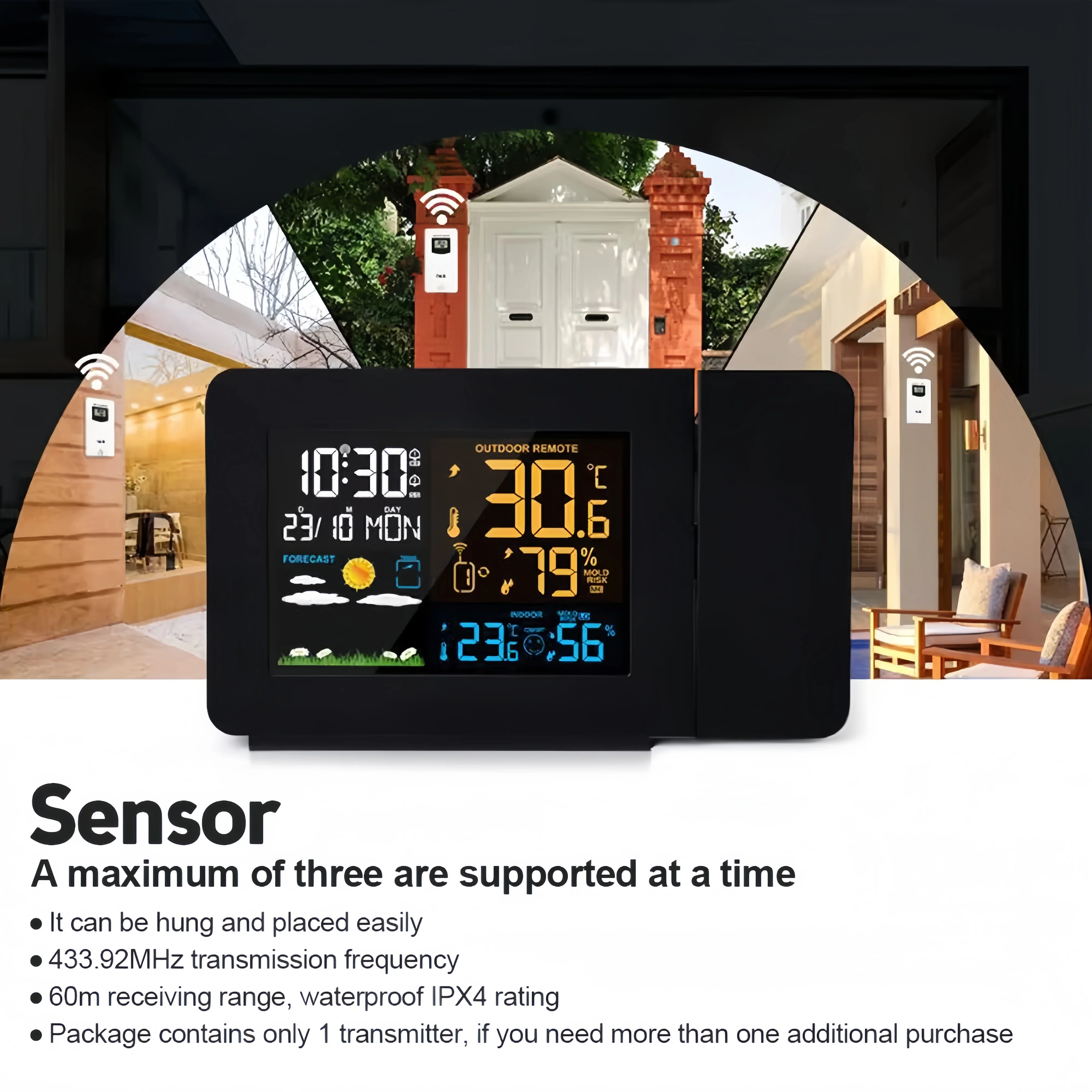 LED Indoor Outdoor Temperature Humidity Meter | Multifunction Projection Alarm Clock with Weather Forecast | for Home/Office