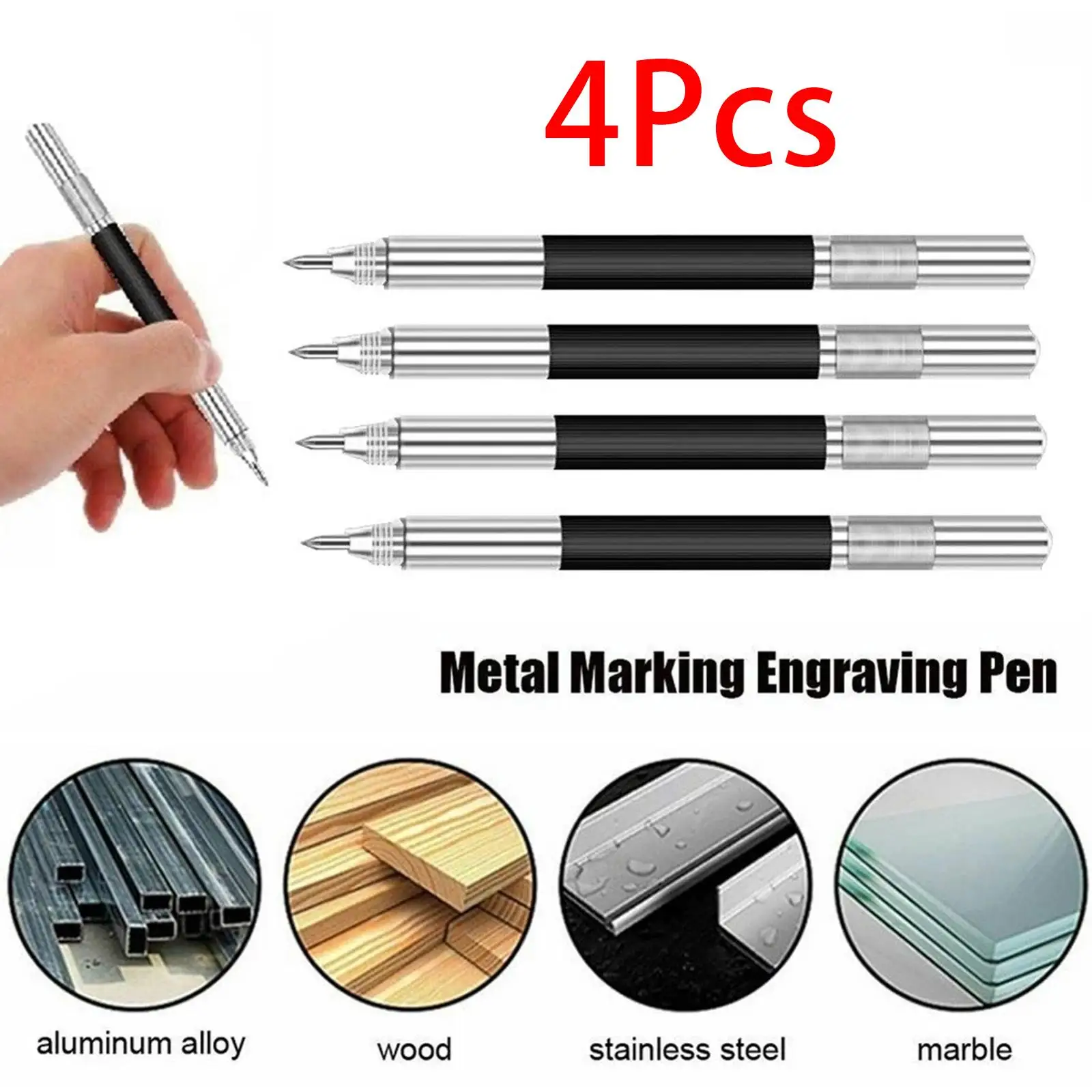 4 Pieces Engraving Pen Lettering Pen Construction Marker Tools Tungsten Carbide Scriber for Metal Ceramics Glass