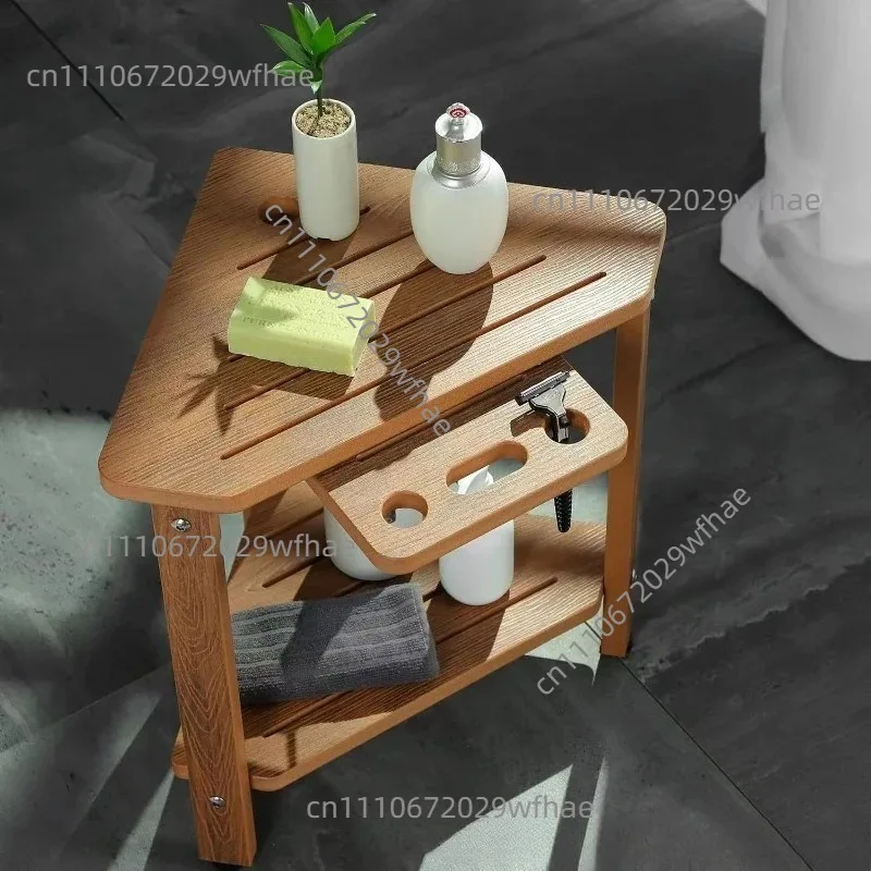Household corner double storage rack Solid wood bathroom toiletries Organizing rack Wooden bathroom Soap rack Bath stool