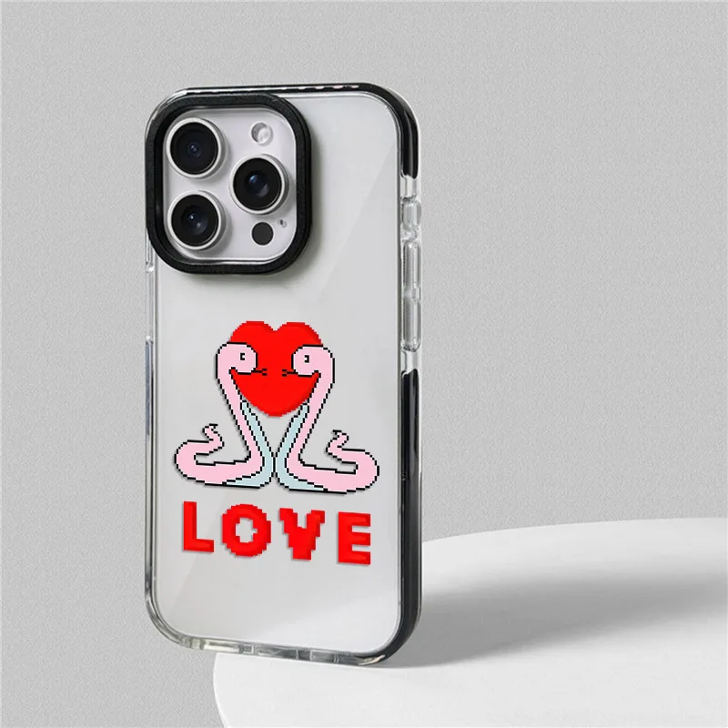 Loving Heart Snake Phone Case For iphone 17 16 15 14 13 12 11 Pro Max Plus Air Soft TPU Shockproof Back Cover