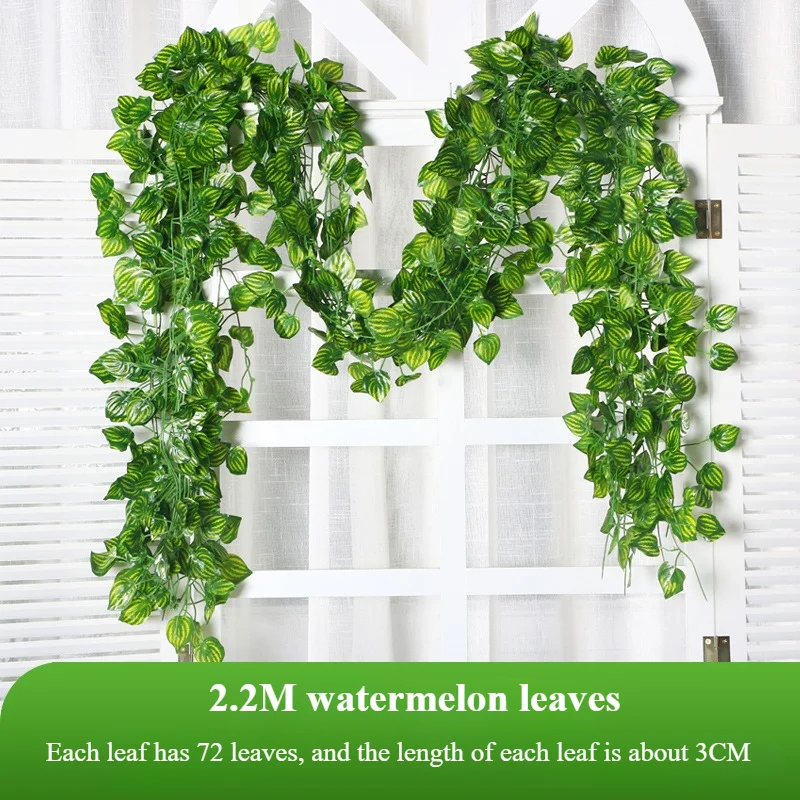 2.2M Artificial Plant Green Leaves Ivy Wall Hanging Vine Plants Home Garden Decoration Wedding Party DIY Fake Wreath Leaves