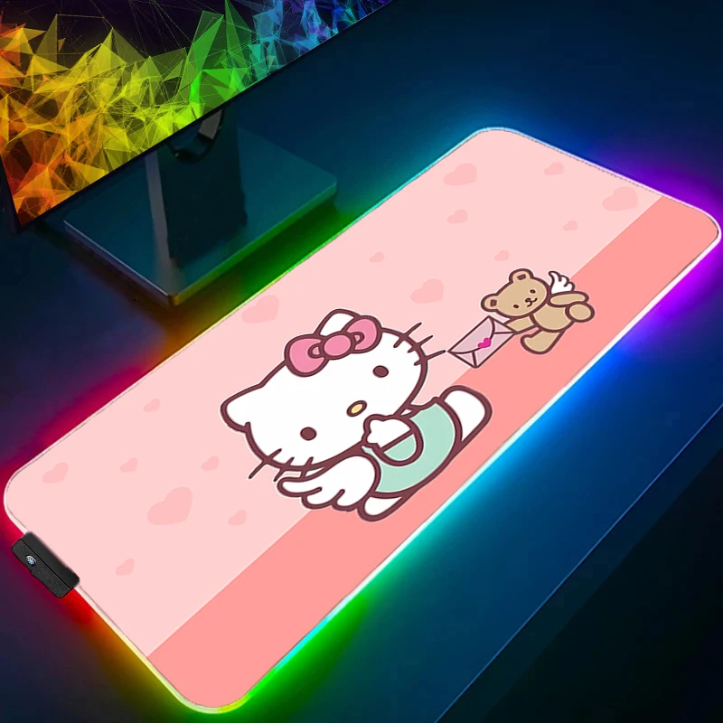 

Computer Mouse Pad LED Hello Kitty Gamer Mouse Pads Gaming Mousepad Non Slip Desk Mause Pad RGB Keyboard Mouse Backlight Carpet