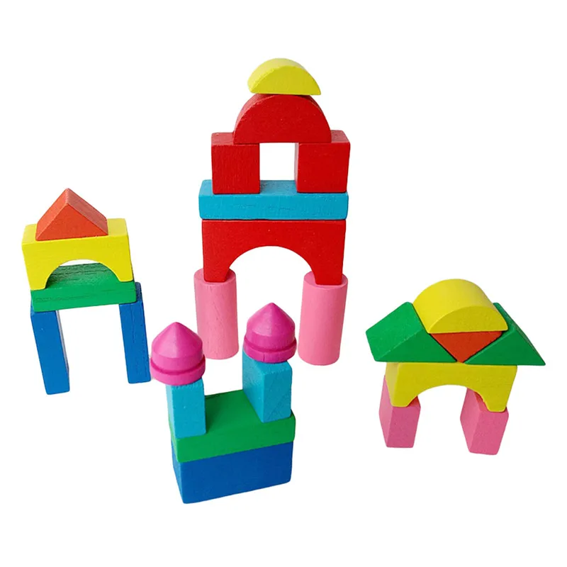 26-50pcs/set Kid Wooden Mini Castle Building Brick Blocks Geometric Shape Educational Toys Assembled Game Environment Friendly