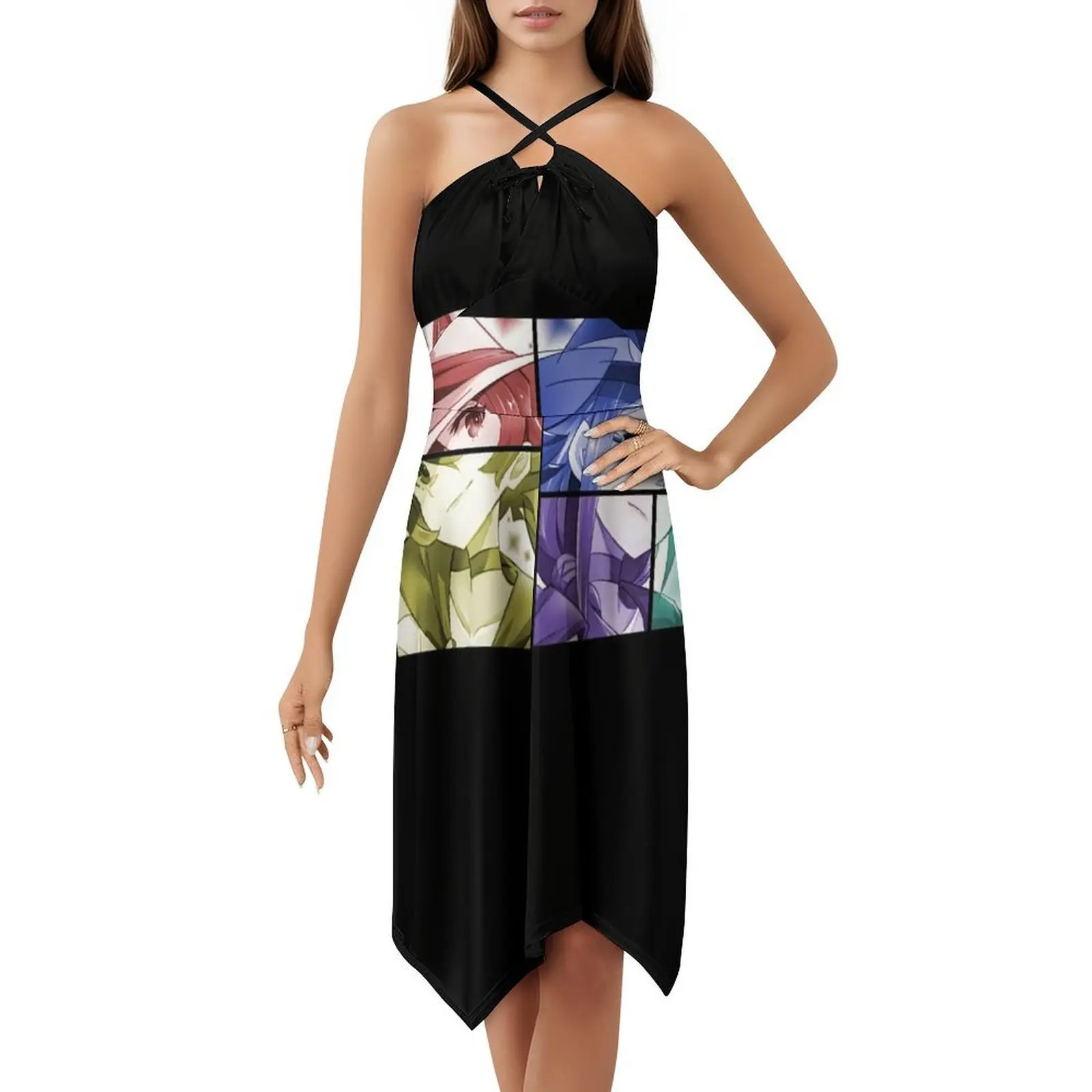 أنيمي مستوحاة قميص الأزهار سموك فستان للنساء الربيع الصيف فستان كاجوال للحزب أنيمي مانغا أكو كاغاري سوسي لوت #5