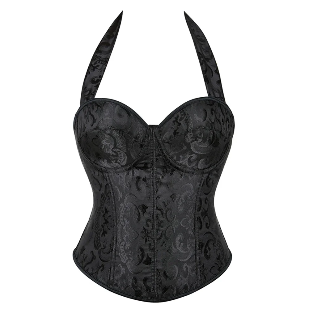 

Vintage Women Lace-Up Corsets Top Sexy Gothic Black Floral корсет Bustier Vest Vintage Halter Body Shaper Bustiers Lingerie
