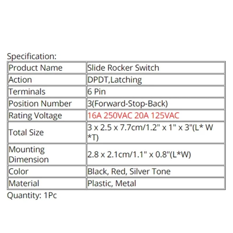 Forward-Stop-Back DPDT 6Pin Latching Slide KCD4-604-6P Car Accessories