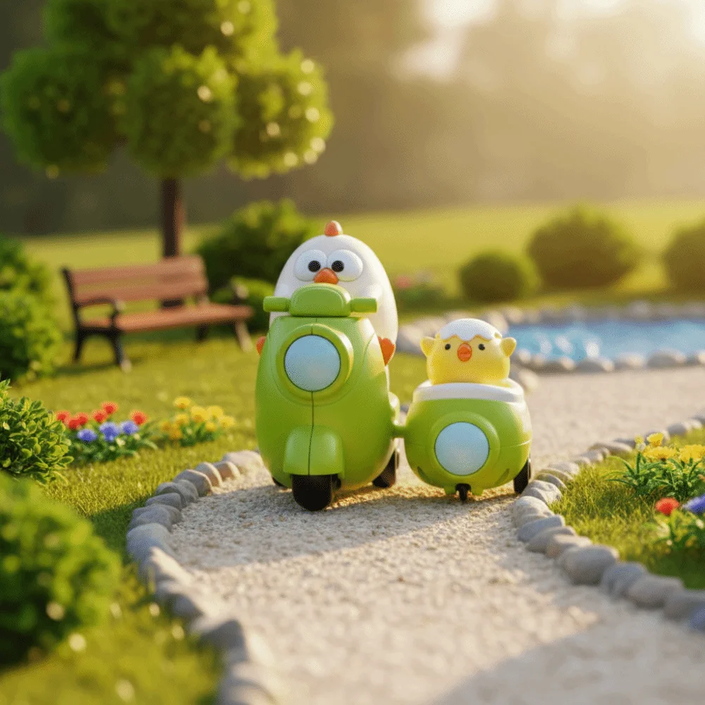 

Cartoon Animal Design Press Tricycle Toy Creative Pull Back Fun Inertia Motor Friction Car Cute Chick Shape Soft Rubber Material