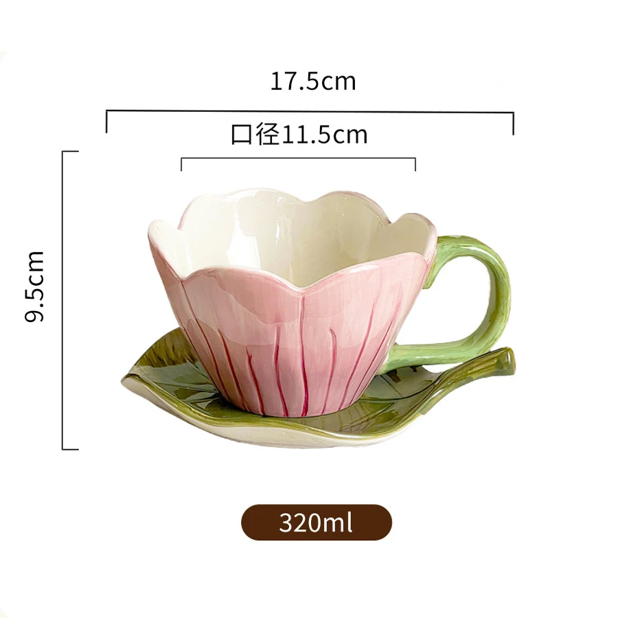 Coffee Cup Tulip Flower Personal Irregular Hand-painted Ceramic Mug Saucer Delicate Fashion Light Luxury Cup Saucer Decoration view 5