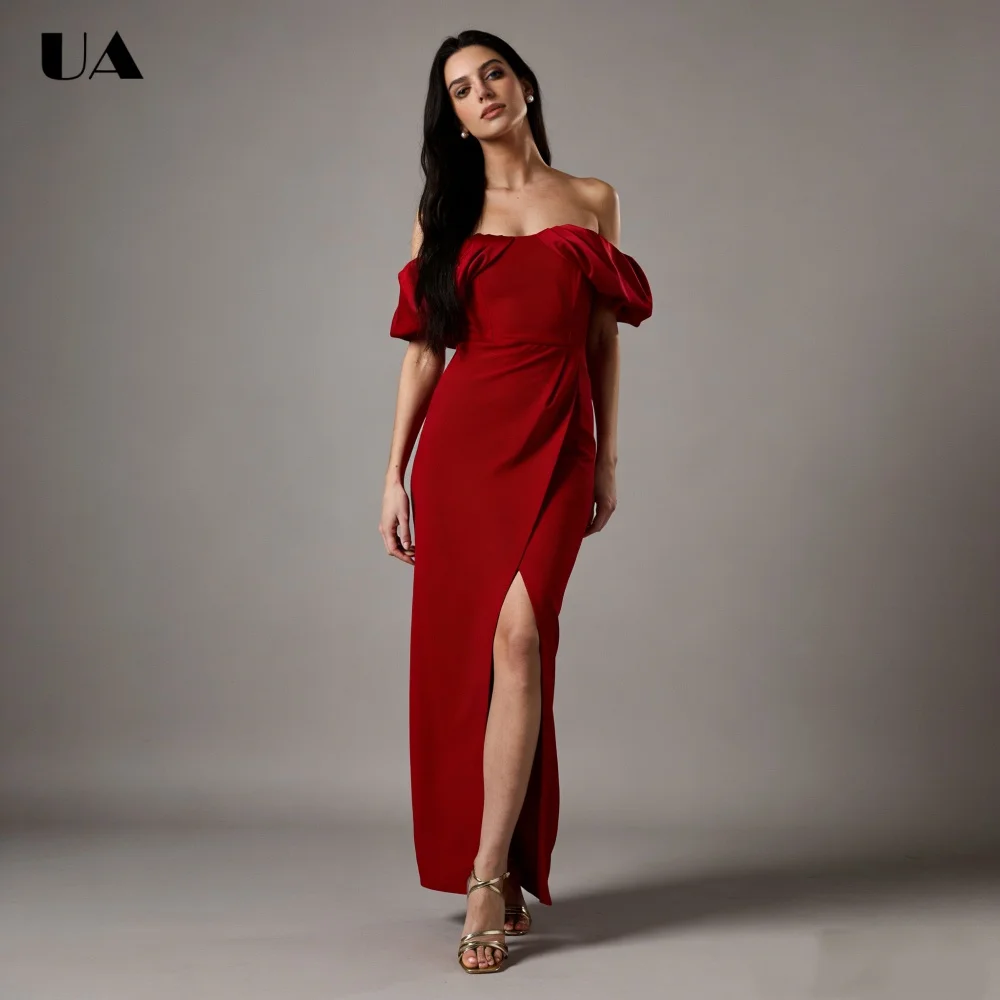 

ULBYANRY Customized Solid Sheath Off-the-shoulder Prom Dress for Woman Elegant Backless Evening Dress Trendy Draped Party Dress