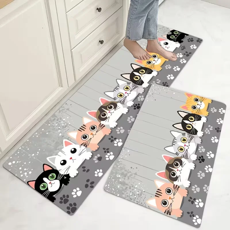 Entzückende rutschfeste Küchenmatte mit Katzenmotiv für Küche, Schlafzimmer, Badezimmer und Eingangsmatte, verspielte Heim- und Küchendekorationszubehör