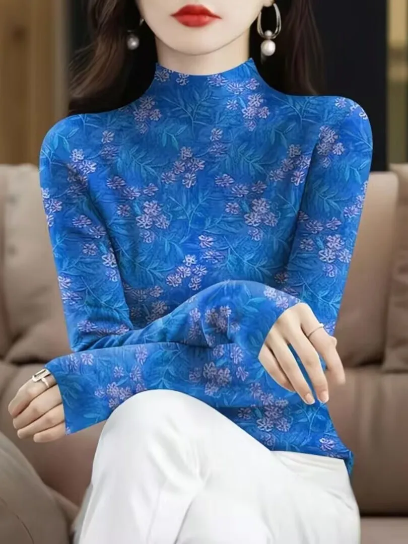 Autumn New Arrival Long Sleeve Half High Neck Mom T-Shirt Anti-Aging Belly Concealing Slimming Versatile Base Shirt Women's Top