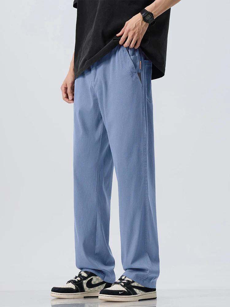 Lyocell Ultra-thin Ice Silk Trousers Men's Summer Loose Straight Cool Breathable Daily Sports Casual Trousers Fashion Korean - Image 2