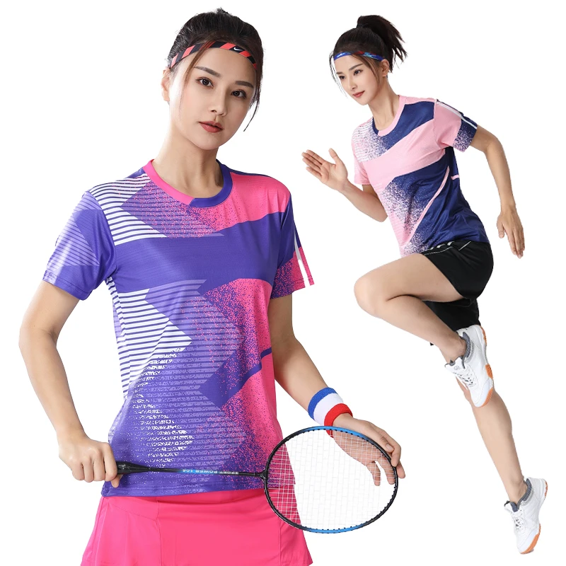 Prints Tennis Women Short Sleeve Quick Dry Lightweight Badminton Polyester Shirts Breathable Ping Pong Jerseys Training T-shirts