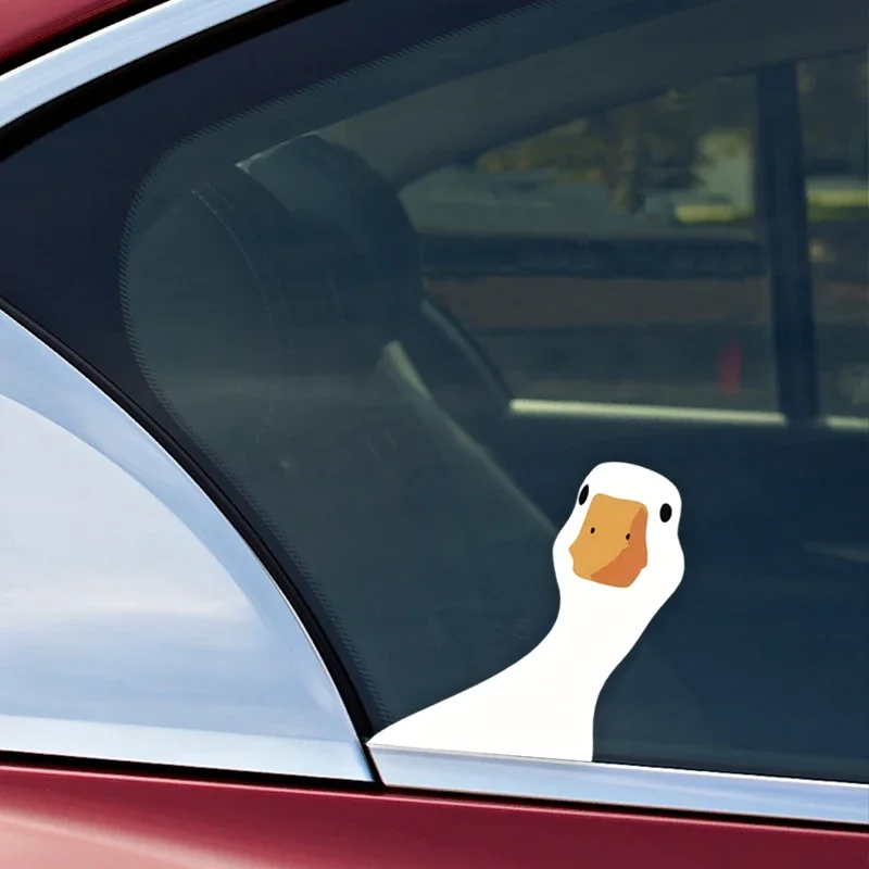 Weatherproof Vinyl Peeking Goose Decal,Adorable Cartoon Animal Window Sticker Easy to Apply Cute Decor For Car Truck SUV Offroad