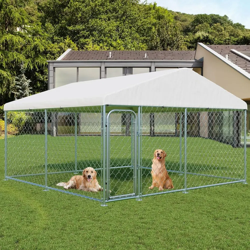 

Large Dog Kennel 10 x 10 FT, Heavy Duty Dog Enclosure with UV & Rain-Proof Fully Covered Roof, Rustproof Metal Mesh, Double Secu