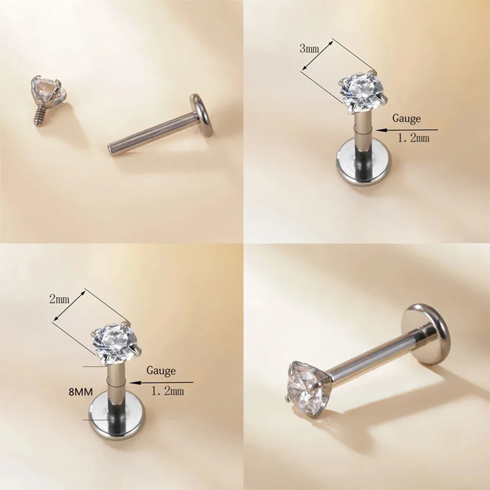 10/50 Stück G23 Titan Piercing 2/2,5/3/4mm CZ Labret Lippenstecker 16G Innengewinde Ohrstecker Ohrtragus Knorpel Helix Schmuck – Detail 2