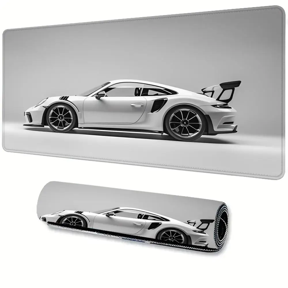 

Cool Sports Car White Minimalist Large Gaming Mouse Pad Non-slip Stitched Edge Rubber Computer Laptop Keyboard Mats for Offices