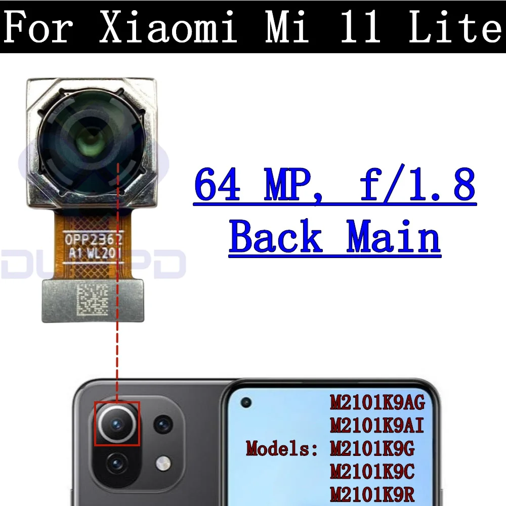 Original Rear Camera Flex Cable for Xiaomi Mi 11 Lite, 4G, 5G Front Selfie, Small Facing Main Back Camera, Glass Lens