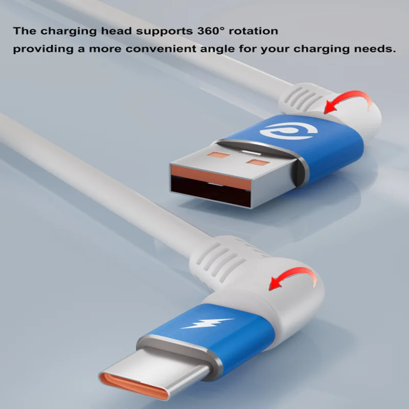 360° Rotatable Type-C to USB Cable 60W Fast Charging Data Sync Cord for iPhone Samsung Laptop Tablet