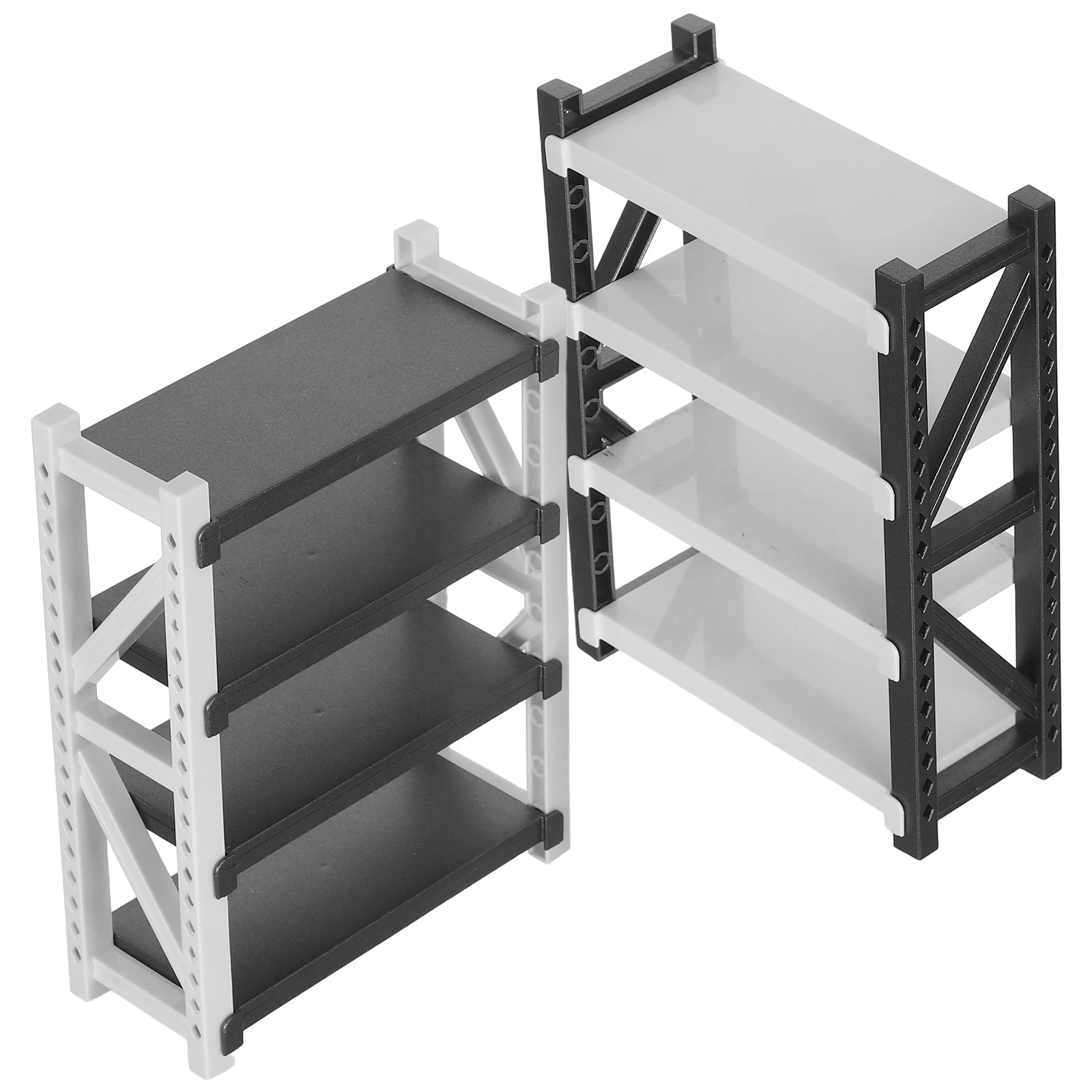 Scaffale di stoccaggio in miniatura per casa delle bambole da 2 pezzi Scaffale compatto a 4 strati Scaffale per esposizione per magazzino Organizzatore per bambini Mobili per casa finta