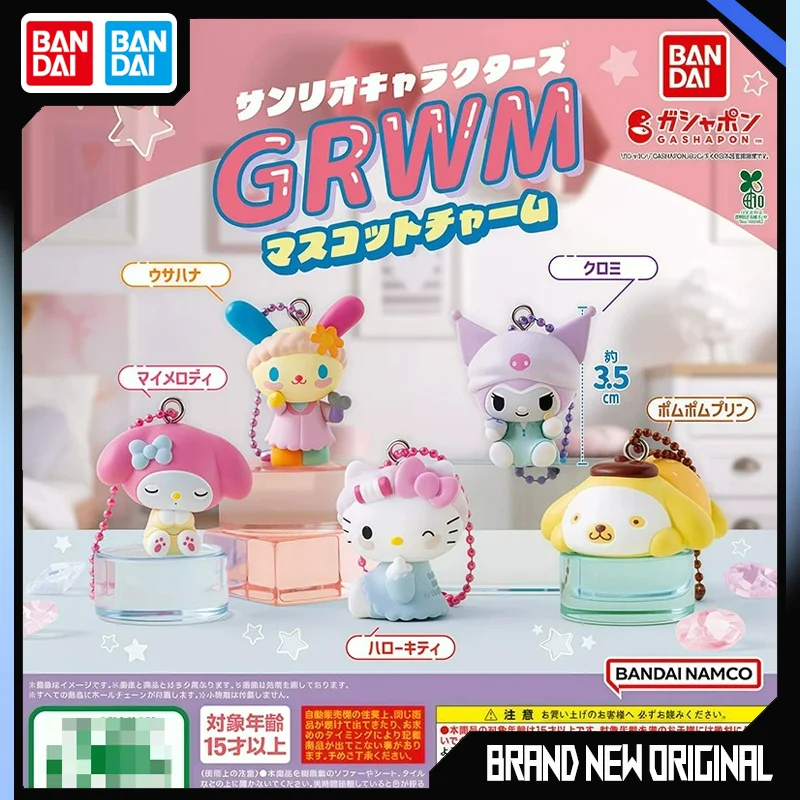 Genuine Bandai Sanrio Characters GRWM Mascot Charm Gashapon Cute Hello Kitty Melody Kuromi Collectible Mini Figure Ornament