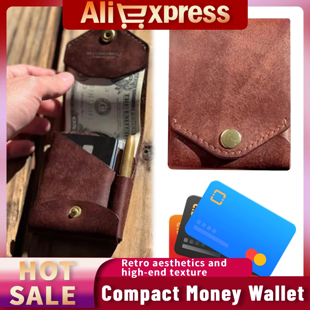 

Минималистичный компактный кошелек с отделением для ручки, из искусственной кожи, с коротким карманом для монет, тонкий держатель для карт для ежедневных поездок и путешествий