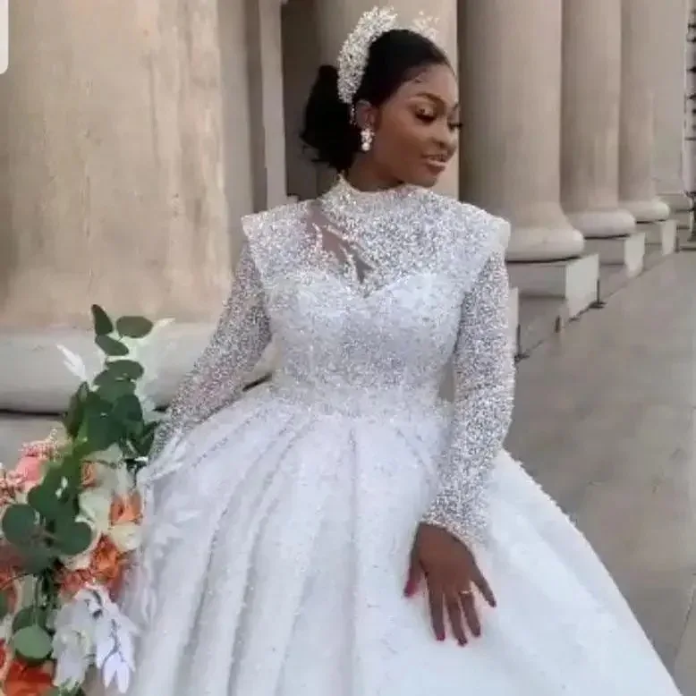 Paillettes gonflées princesse robes De mariée De luxe 2025 mariée Robe De bal perles perlées robes De mariée africaines Robe De Mariée personnalisée