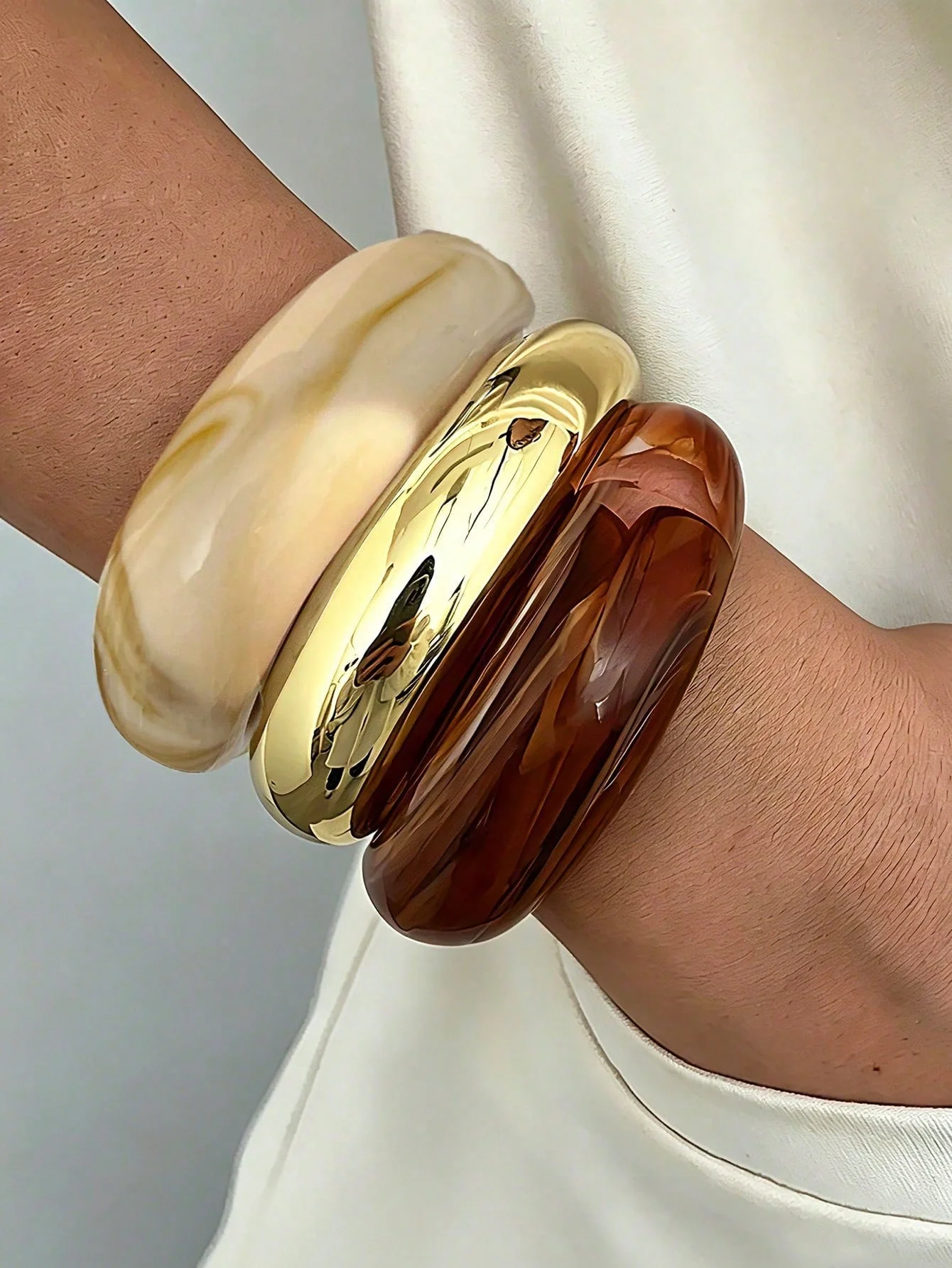 1pc/3pcs Vintage Minimalist Wave Shaped Acrylic CCB Bangle Bracelet Set For Women Holiday Boho Daily Wear Stackable Jewelry Gift