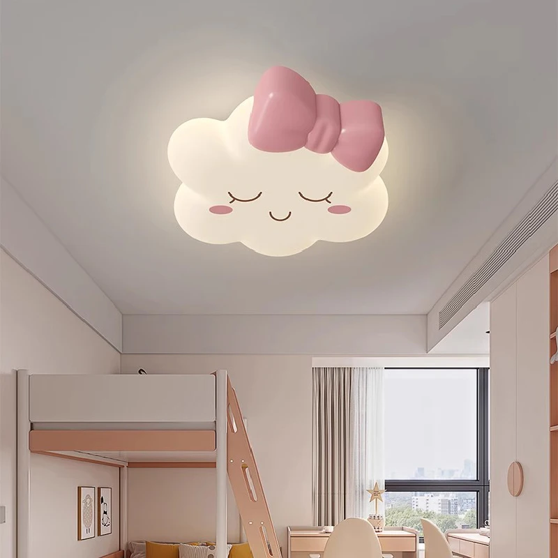 

With Pink Bow Cloud Ceiling Lamps Children's Room Princess Room Decor Lamp Minimalist Warm Romantic Boy Girl Bedroom Ceiling Lig