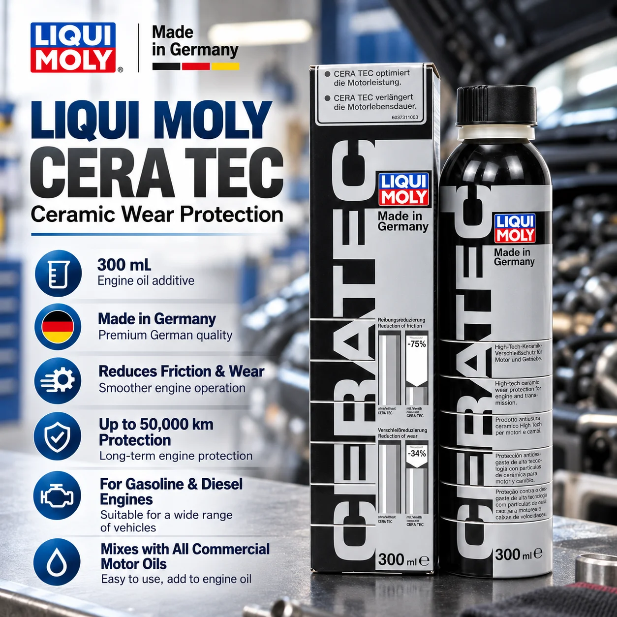 LIQUI MOLY Cera Tec 20988 Ceramic Anti-Wear Engine Oil Additive 300ml Friction Reducer Motor Protection Treatment
