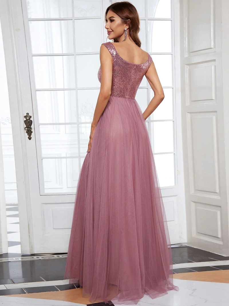 Elegant Evening Dresses A-LINE Sleeveless V-neck Long Sequins 2024 ever pretty of Simple Prom Dress Women