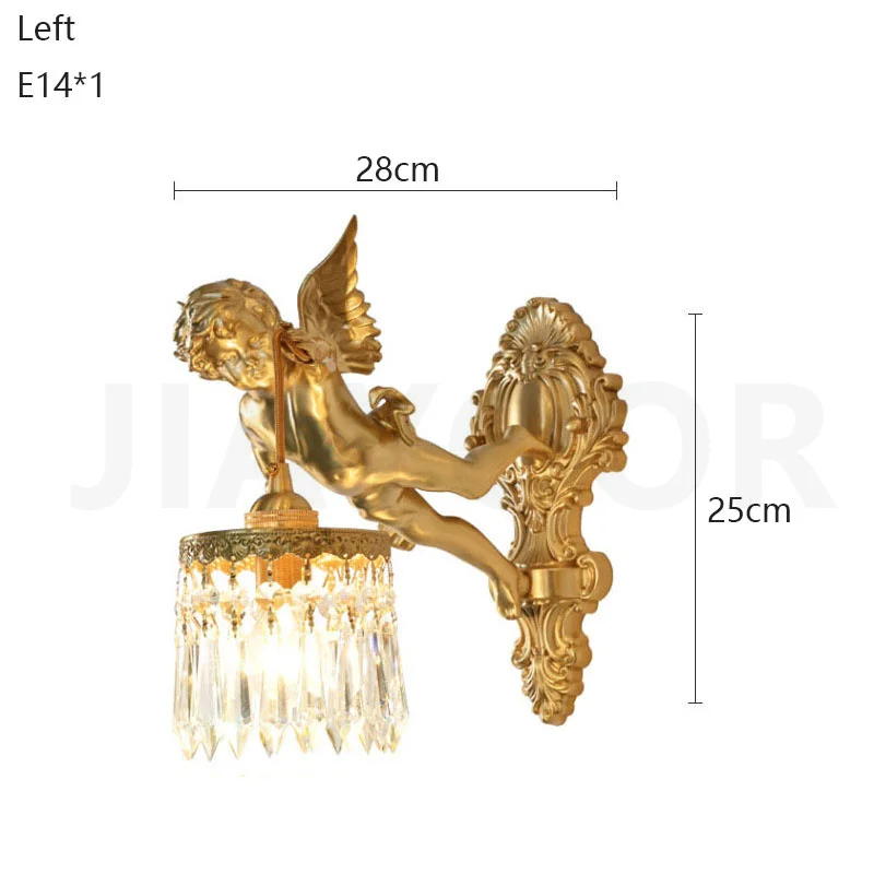 Franse retro koperen engel bloem kristallen wandlamp woonkamer slaapkamer hal veranda balkon bedlampje kristallen kroonluchter LED
