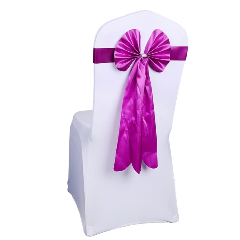 Wedding Chair Sash Slider with Long Tail Ribbon, Butterfly Tie for Chair, Banquet Party Decoration