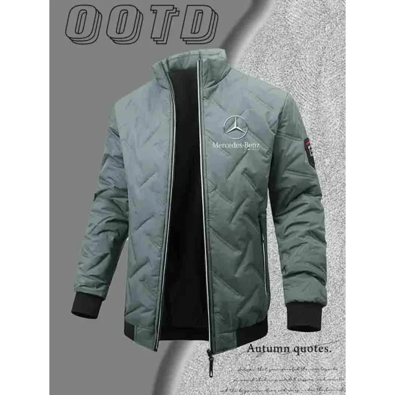

Mercedes-Benz Men's Heavyweight Winter Jacket-Insulated Coat with Stand Collar，Zipper Pocket-Cold Weather Jacket Motorcycle，Win