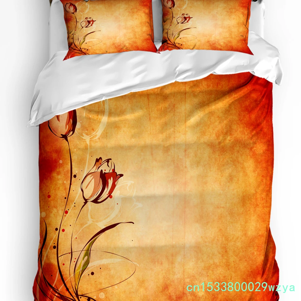 Flower Red Rose Retro Style Bedding Set 3pcs Duvet Cover Pillowcase Kids Adult Quilt Cover Double Bed Set Home Textile