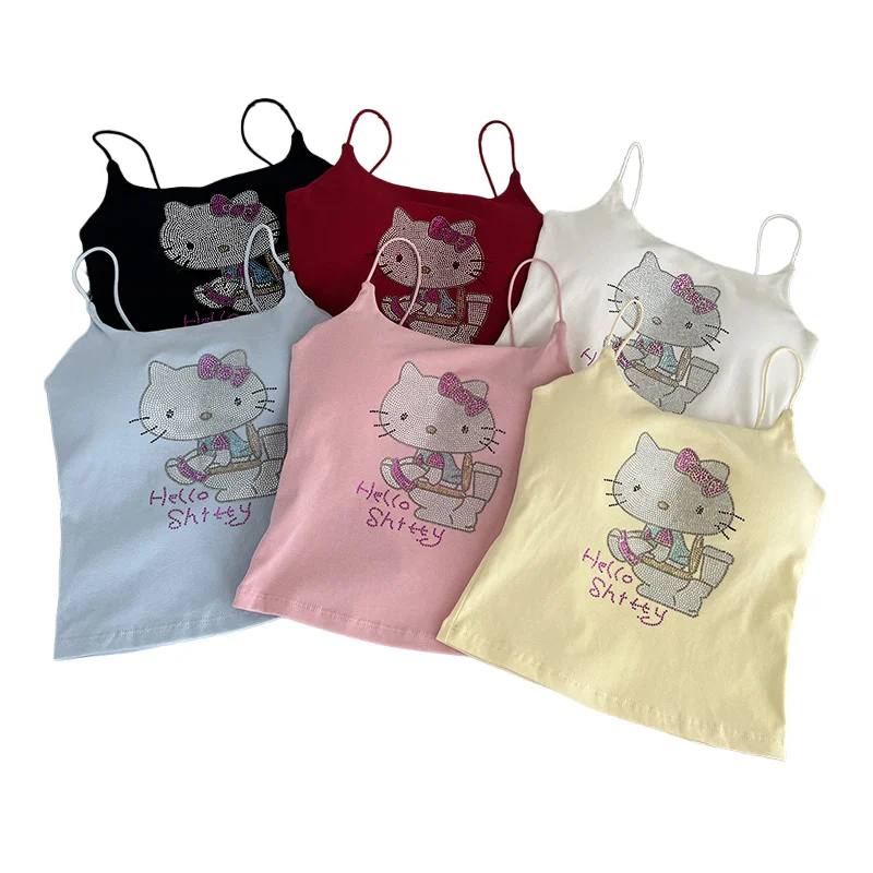 

Cartoon Pattern Spicy Girl Hot Diamond Camisole for Women in Summer with Chest Cushion for Inner Outer Wear Sleeveless Base Top