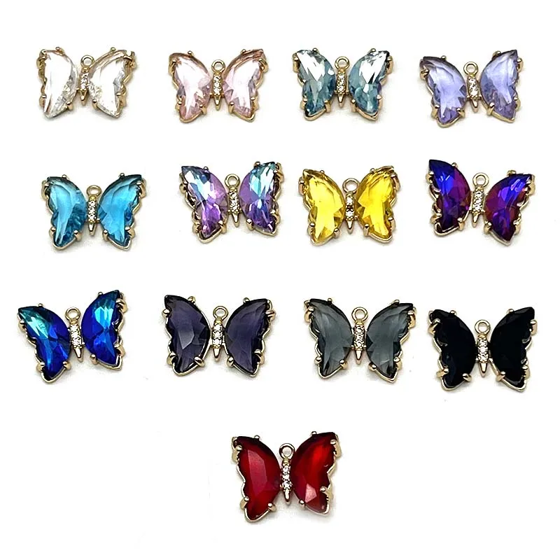 

13Pcs Crystal Shiny Butterfly Glass Pendant Multicolor Animal Charm for DIY Jewelry Necklace Making Supplies Cute Sweet Gifts