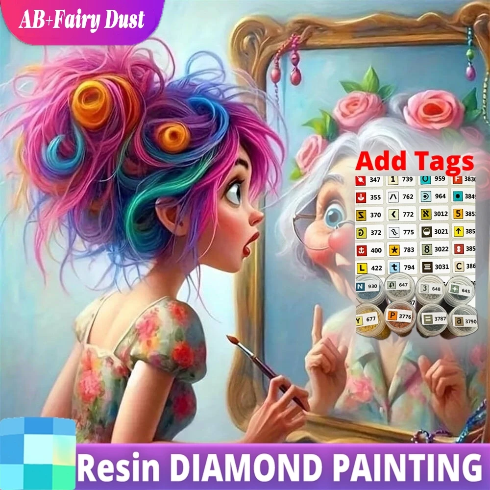 

Смола AB Фея Пыль Алмазная Вышивка Портрет Старой Женщины Мозаика Девушка DIY Узор для Взрослых Початковцев Живопись Персонаж Уникальный