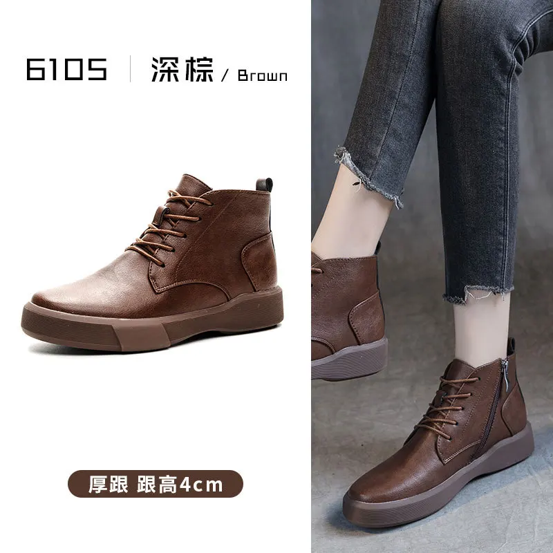 

Cow Leather Casual Women's Boots Autumn Winter Street Fashion Women's Short Boots Outdoor Warm Women's Motorcycle Boots
