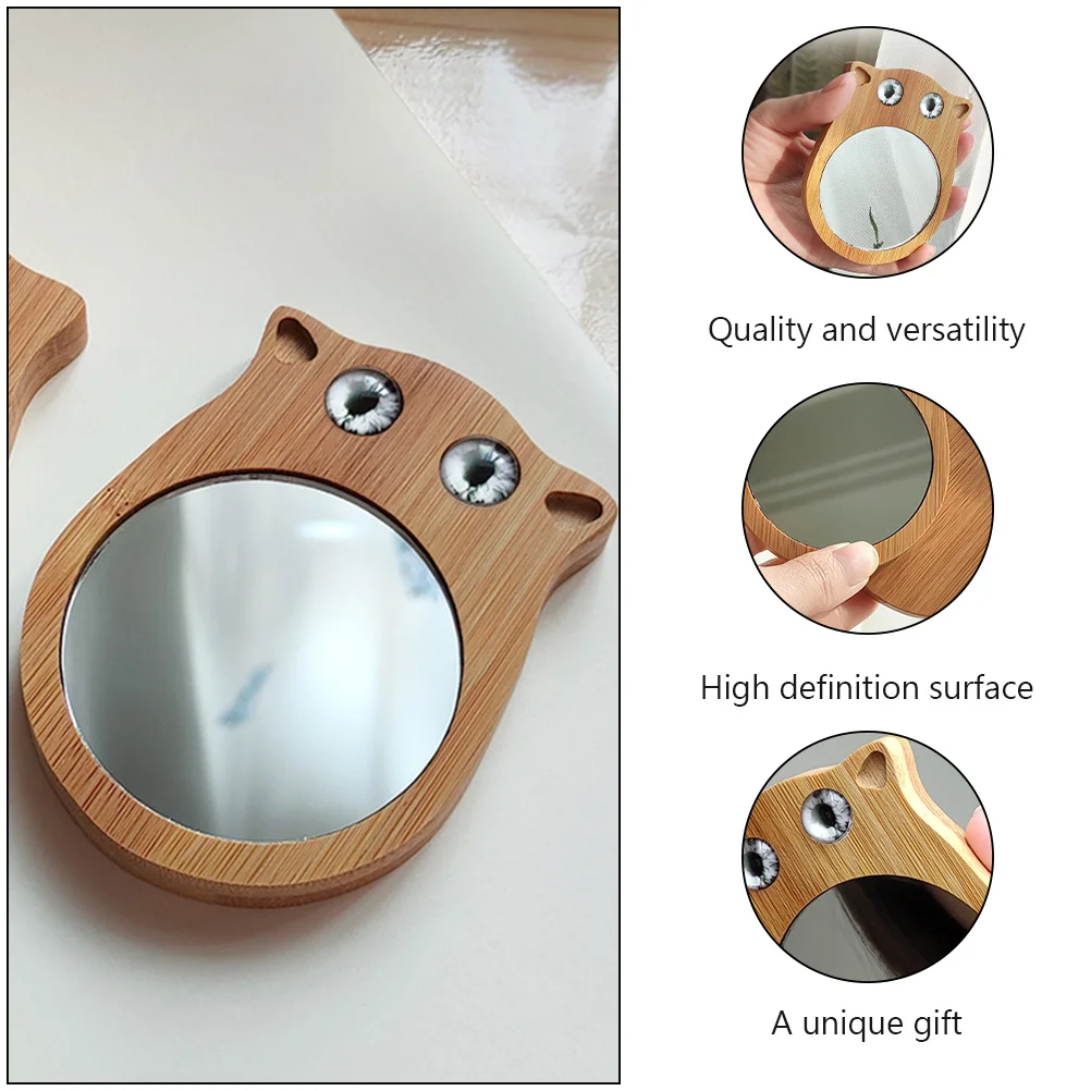2 قطعة مرآة ماكياج صغيرة على شكل قطة مرآة خشبية محمولة للسفر والتنزه والحفلات المنزلية وإكسسوارات المكياج #4