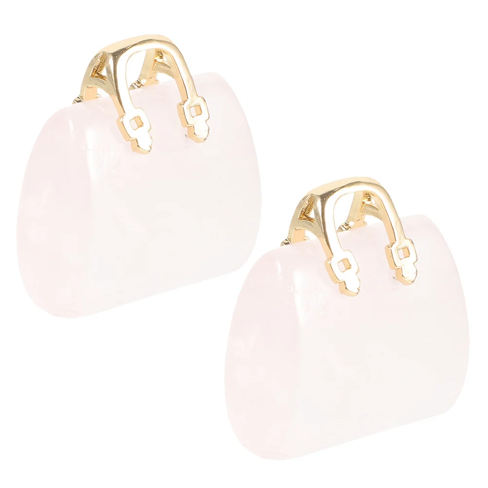 

2Pcs Natural Crystal Handbag Sculpture Mini Crystal Bag Ornaments Desktop Tabletop Decoration Elegant Home Decor